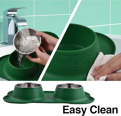 Dog Bowls 2 Stainless Steel Bowl for Pet Water and Food Feeder with Non Spill Skid Resistant Silicone Mat for Pets Puppy Small Medium Cats Dogs