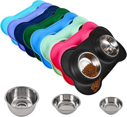 Dog Bowls 2 Stainless Steel Bowl for Pet Water and Food Feeder with Non Spill Skid Resistant Silicone Mat for Pets Puppy Small Medium Cats Dogs