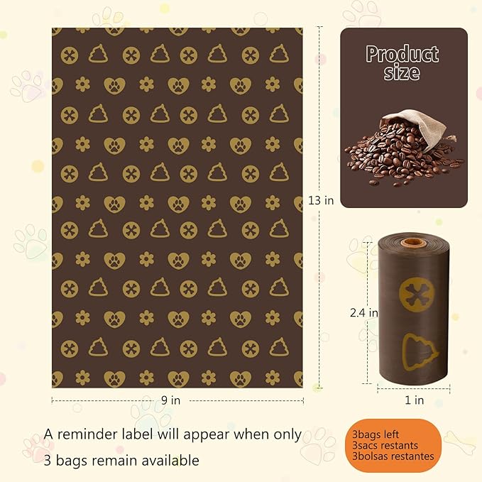 DBFAIRY Dog Poop Bags, 270 Count Pet Waste Bags Strong Thick, Leak Proof and Portable Poop Bags Refill Rolls for Dogs and Cats, 18 Rolls Coffee Scented Waste Bags