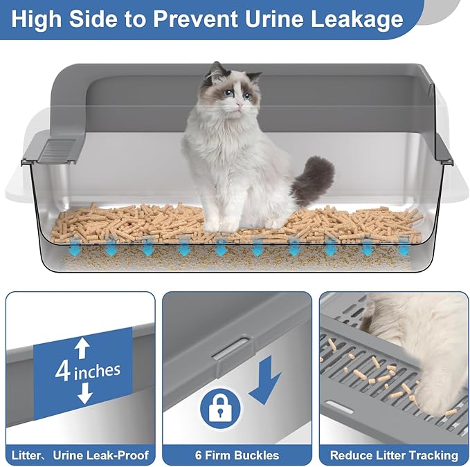 XXXL Stainless Steel Sifting Litter Box with Lid, 28'' L × 20'' W Extra Large Sifting Cat Litter Box for Pine Pellets & Big Cats & Multiple Cats, Metal Pellet Sifter Litter Pan System for Odor Control