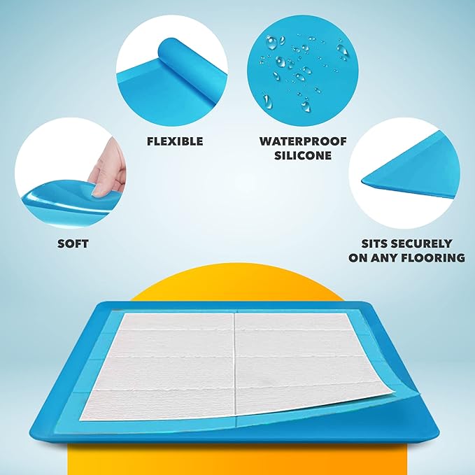 TidyFriend 2 Pack Dog Pee Pad Holder Tray - Fits Up to 24” x 24” Pee Pad Holder for Dogs - Stable Grip, Raised Edges, Quick-Wipe Silicone Surface Dog Pad Holder for Indoor (Dark Blue)