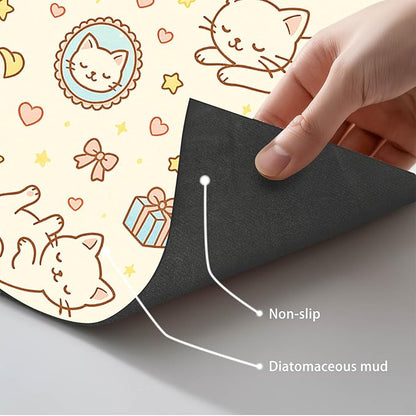 Cute Sweet Cat Food Mat for Dog Food Mat Food and Water Bowl Pet Feeding Bowl Mats for Pet Feeding Areas Easy Clean Fast Dry Feedings Pad Cats, Kittens & Small Dogs 24" x 16"