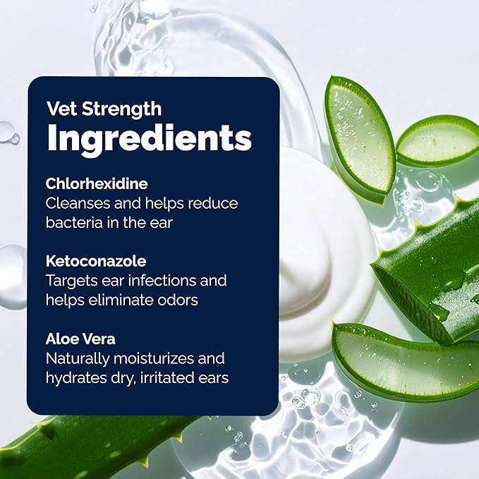 Vetnique Oticbliss Advanced Strength Dog Ear Infection Treatment Flush, Antiseptic Cat & Dog Ear Cleaner Solution Medicated with Chlorhexidine & Ketoconazole Helps with Ear Yeast (6oz Flush)