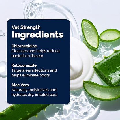 Vetnique Oticbliss Advanced Strength Dog Ear Infection Treatment Flush, Antiseptic Cat & Dog Ear Cleaner Solution Medicated with Chlorhexidine & Ketoconazole Helps with Ear Yeast (12oz Flush)