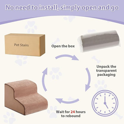 Dog Stairs for Small Dogs, 2-Steps Dog Ramp for Couch, Pet Stairs with Highly Supportive Foam and Non-Slip Bottom, Pet Steps for Cat & Doggie (High 11.8 Inch)