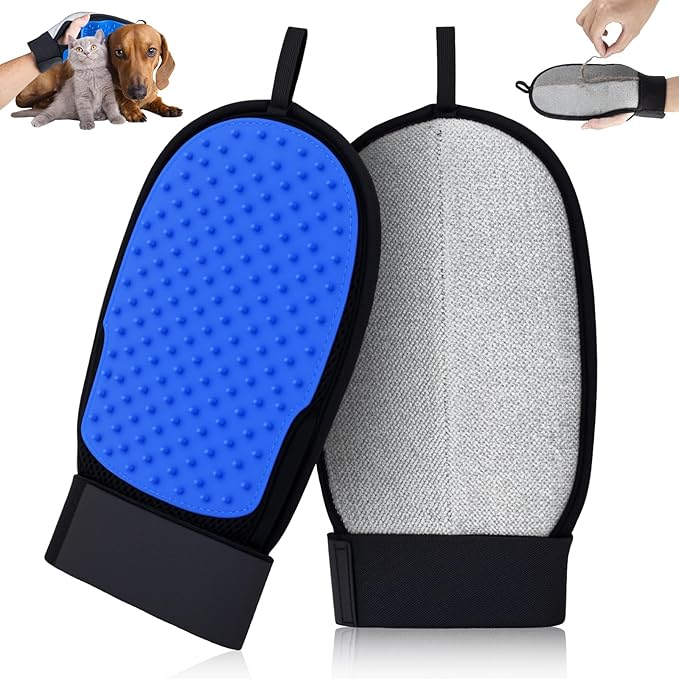 2 in 1 Pet Hair Removal Glove for Dog & Cat, Silicone Pet Grooming Gloves, Reusable Magic Pet Hair Brush, Electrostatic Pet Hair Remover Tool for Sofa, Carpets, Furniture, Car Seats, Clothing