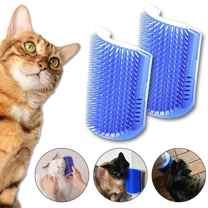 Cat Self Groomer – Wall Corner Grooming Brushes for Cats and Small Pets – Soft Silicone Massage Brush for Shedding Control and Face Rubbing (Dark Blue)