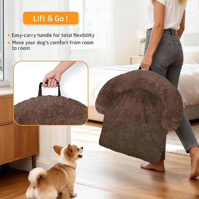 GGIB Calming Dog Bed Fluffy Plush Dog Mat for Furniture Protector with Removable Washable Cover for Large Medium Small Dogs and Cats (Extra Large (53x39.3x6), Coffee)
