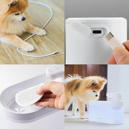 ELECOM Silent Cordless Automatic Pet Water Fountain, 2.5L Capacity, Motion Sensor & Timer Mode, Rechargeable 5200mAh Battery, 3-Layer Filtration, for Cat and Small Dog (White)