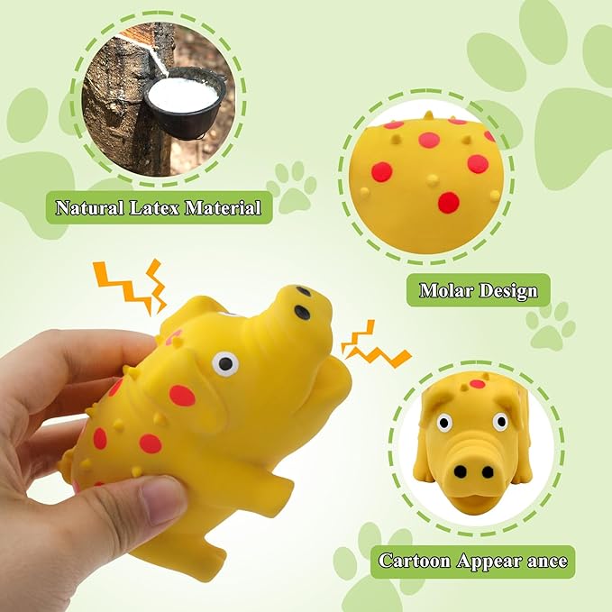 WishLotus Natural Latex Dog Squeaky Toy, Pig-Shaped Dog Chew Toys for Teeth Cleaning, Mini Puppy Chew Toy for Small Dogs to Relieve Stress and Reduce Boredom (Yellow,1pcs)