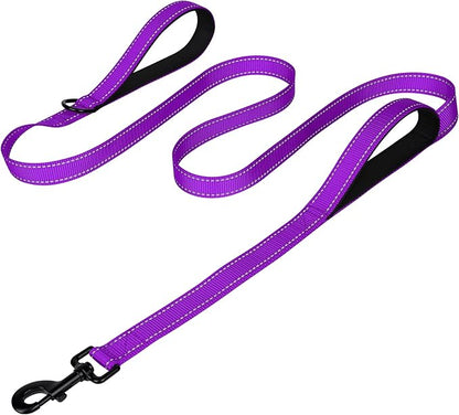 Joytale Dog Leash Heavy Duty for Large Dogs that Pull, Double Handle for Traffic Control, Double-Sided Reflective Leashes for Large Medium Dogs Night Safety, 5FT, Purple
