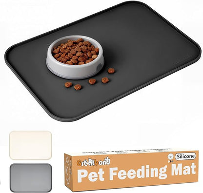 100% Waterproof Silicone Pet Feeding Mat,Warped Resistant Raised Edge BPA-Free Dog Cat Food Mats, Non-Slip Pet Placemat with High Lip to Prevent Spills, Dishwasher Safe, 21.5"x14" Black