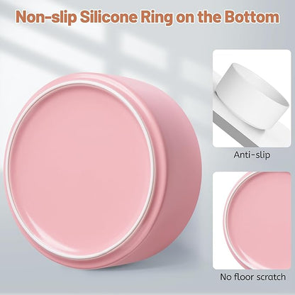 Dog Bowls, Non Slip Ceramic Dog Food and Water Bowl with Silicone Base, Heavy Pet Feeding Bowl for Puppies, Small and Medium Dogs (White+Pink, 6 Inches)