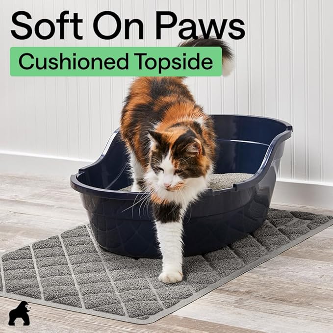 GORILLA GRIP Cat Litter Box Mat, Cushioned Coil Mesh Litter Trapping Mats, Scatter Control Supplies for Less Mess, Phthalate Free, Ultra Deep Catch Grooves, Rinse or Vacuum to Clean, 17x11 Gray