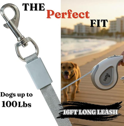 BoldPet® Retractable Dog Leash with Poop Bag Holder for Dogs up to 100 lbs - Heavy Duty 16 Ft Nylon Tape with 360°Tangle-Free Swivel Hook - Anti-Slip Ergonomic Handle for Comfortable Control
