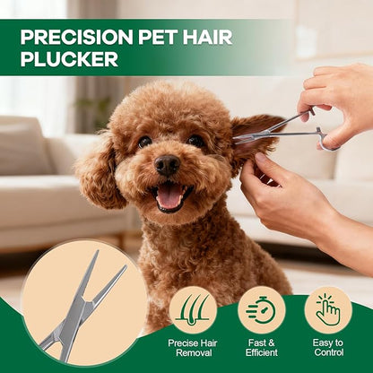 Dog Ear Hair Removal Tool – Easy Ear Plucking Powder for Dogs, Upgraded Dog Ear Powder, Hemostats & Round Tip Scissors for Gentle, Effective Ear Hair Removal (Poodles, Schnauzers & More)