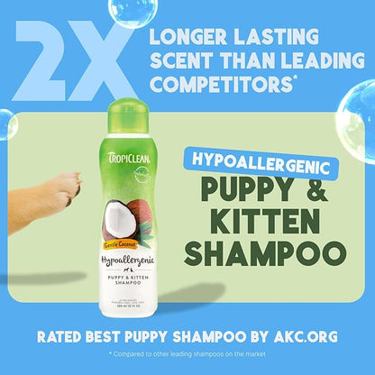 TropiClean Gentle Puppy Shampoo, Dog Shampoo for Allergies & Sensitive Skin, Made in USA, Gentle Coconut Scent, Safe for Cats & Kittens, 20oz