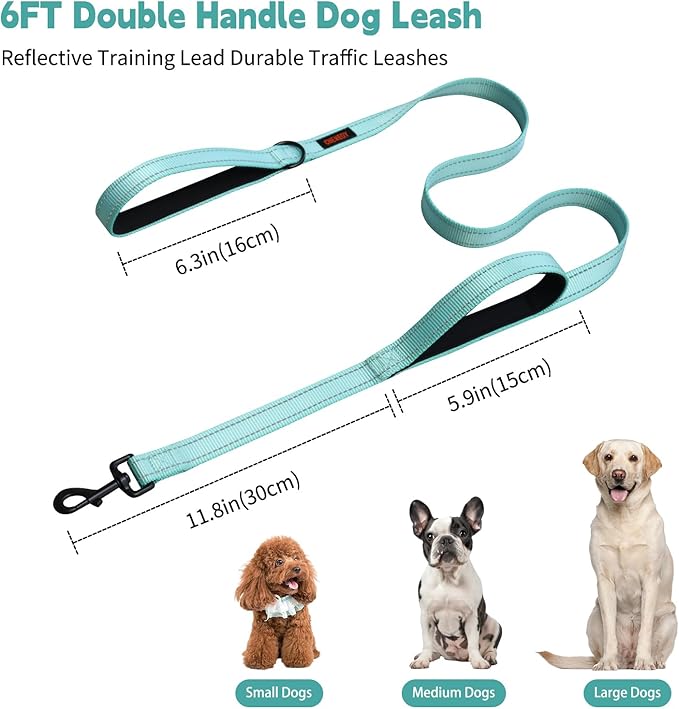 Heavy Duty Dog Leash with 2 Handles - 6ft Reflective Anti-Pull Leash for Large Dogs, Padded Traffic Handle for Control, Durable Nylon Training Lead (Black)