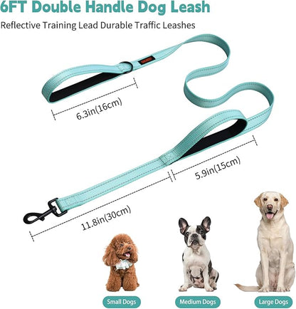 Heavy Duty Dog Leash with 2 Handles - 6ft Reflective Anti-Pull Leash for Large Dogs, Padded Traffic Handle for Control, Durable Nylon Training Lead (Black)