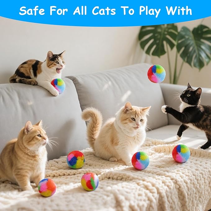 40 Pcs Soft Plush Cat Ball 1.7Inch Rainbow Pom Pom Cat Toy Balls Fuzzy Kitty Chase Yarn Puffs for Pet Interactive Playing Exercising Training Assorted Color Lightweight