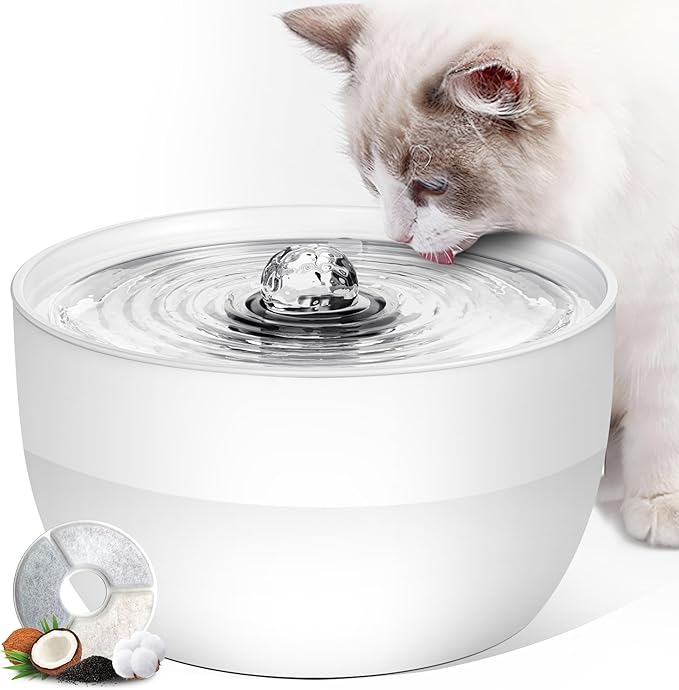 Casfuy W8 Stainless Steel Dog & Cat Water Fountain with LED Light, White, 102-fl oz