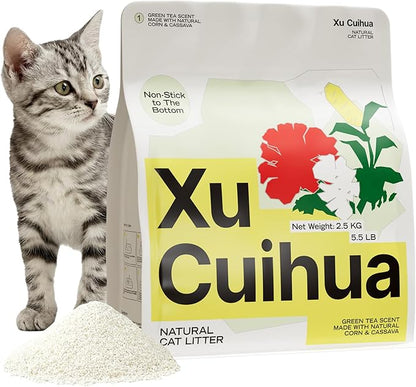 Natural Cat Litter Green Tea Scent, Plant-Based, Strong Clumping Litter, Odor Control, Easy Scooping, Clumps Lift Cleanly, Low Dust, 5.5 LB