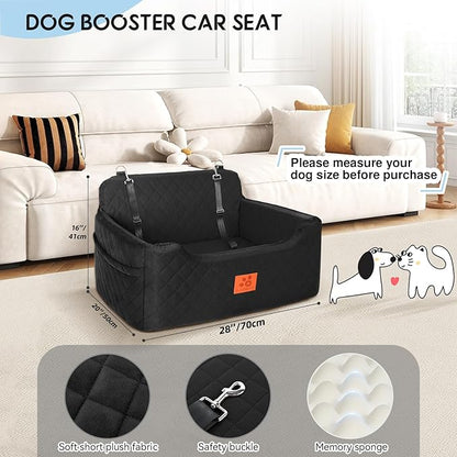 GL GLENSLAVE Dog Car Seat for Medium/Large Dogs,Pet Booster Car Seats for Under 50lbs or 2 Small Dogs, Detachable and Washable Pet Bed,Multi-Functional Travel Dog Bed(Black)
