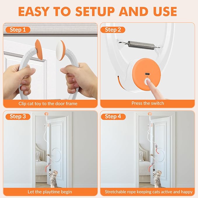 Interactive Cat Toys for Indoor Cats, Automatic Electric Flying Bird Feather Wand Toy, Rechargeable Electric Exercise Feather Toy for Bored Kittens and Adult Cats, Orange