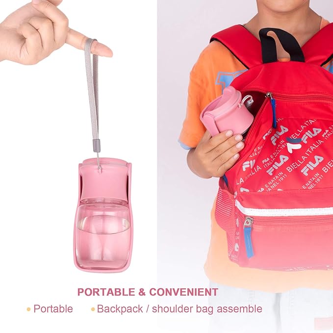 Foldable Dog Water Bottle, 2in1 Portable Leak Proof Puppy Drinking Bottle Dispenser for Puppy Small Medium Large Dogs, Dishwasher Safe Pet Accessories for Outdoor Traveling (Pink,12oz)