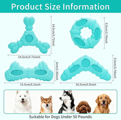 Natural Rubber Dog Chew Toys 4Pack,Tough Dog Toys for Aggressive Chewers Small Medium Breed,Interactive Dog Toys for Puppy to Clean Teeth Gum Massage,Tug & Fetch(Blue)