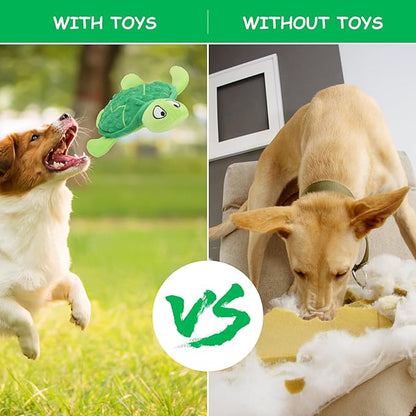 Squeaky Sea Turtle Plush Dog Toy - Durable, No Stuffing, Interactive Chew Toy for Small Dogs - Relieve Anxiety, Teething, and Keep Them Busy for Puppy(Green)
