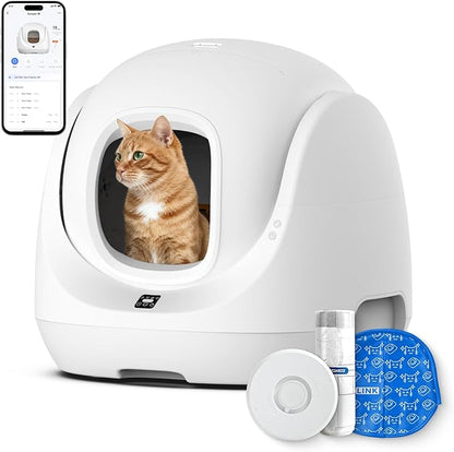 CATLINK Self Cleaning Litter Box, Pinch-Free Safety Protection, Automatic Litter Box Health Monitor for Kitten/Senior/Short-Legged, Suits Beginner/Traveler, SE White/Large (Multi-Cat Household)