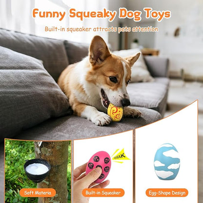 Squeaky Dog Toys, Soft Chewing Dog Balls, 3 Pcs Interactive Squeak Fetch Playing Pet Toy, Durable Bouncing Toys to Keep Them Busy, 2.6" Egg Ball for Puppies Small Breeds