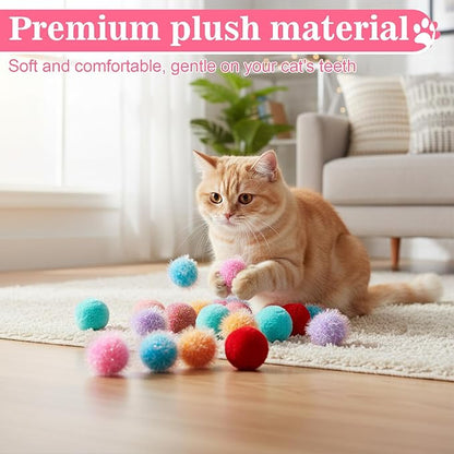 14 Pcs Cat Pom Pom Balls 2 Inches Cat Balls Toy Cats Poms Poms Sparkle Fuzzy Ball Yarn Puffs Interactive Cats Toy Interactive Kitten Chasing Toys