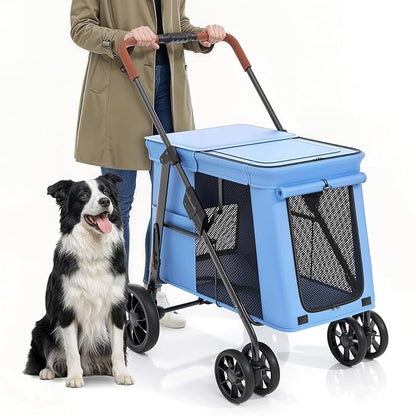 MoNiBloom Pet Stroller for Medium to Large Dogs up to 66lb, One-Button Fold System, Breathable Mesh Top & Sides, Portable Dog Wagon for Outdoor