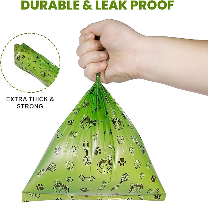 Dog Poop Bags Rolls 420 Counts: TVOOD Extra Thick Poop Bags for Dogs Leak-proof Scented Pet Waste Bags for Doggie Poo - with 2 Dispenser, Green