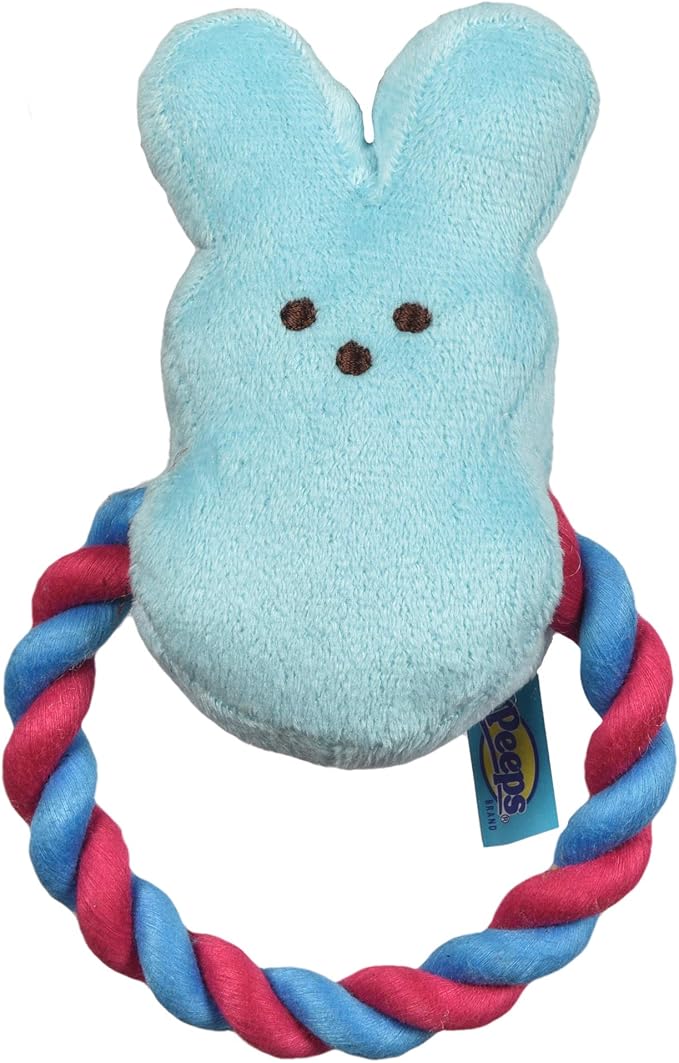 Peeps for Pets Bunny 6 Inch Blue Plush Rope Pull Toy for Dogs | Blue Dog Toy from Peeps, Plush Fabric Dog Toys | Small Squeaker Dog Toy with Rope (FF16024)