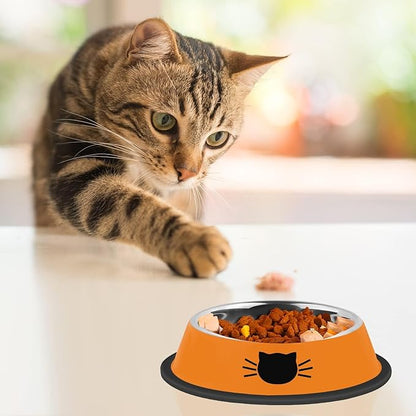 Serentive 2 Pcs Non-Slip Stainless Steel Small Cat Food Bowls - Unbreakable, Thicken 7 Oz Cat Dishes - Indoor, Removable Rubber Base, Easily Clean, Lovely Color