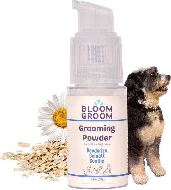Grooming Powder – Waterless Dry Shampoo for Dogs | Dematting, Detangling, & Deodorizing | Talc-Free, Non-Toxic, Made in USA for Curly Coats with Colloidal Oatmeal & Aloe – 1.52 oz