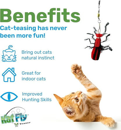 2 Inch Handmade Cat Toy Teaser Wand Refill Beetle - Red Natural Material Toys, Hunting Instinct Play, Interactive Exercise Attachment Set for Indoor Cats