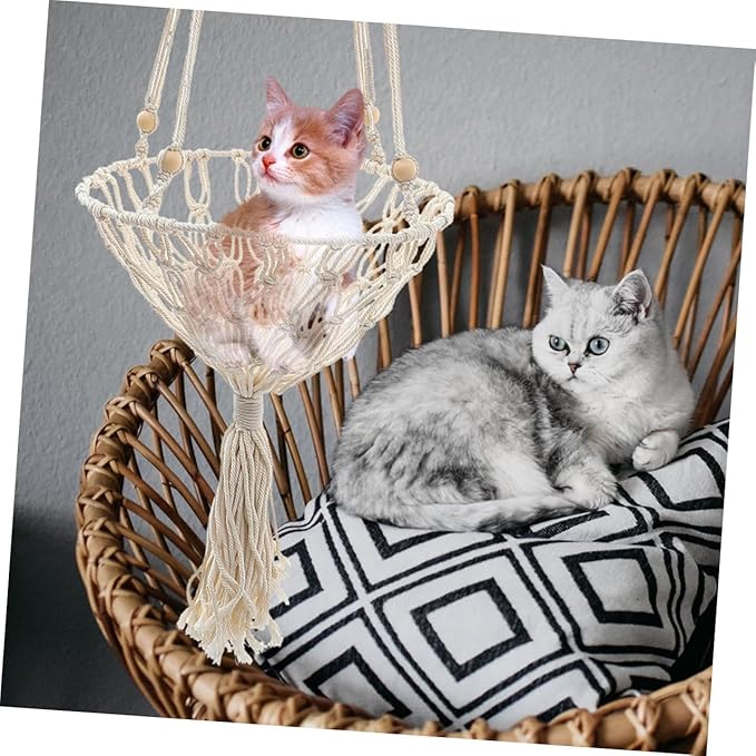 GANAZONO Decorative Bohemian Woven Hanging Cat Hammock 40cm Wear-Resistant Cat Bed Nest for Indoor Pets and Kittens to 30 Lbs