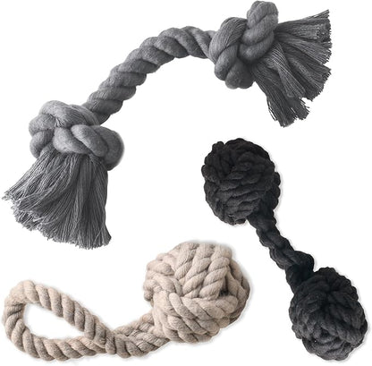 Brady The Rope Tug Toy 3-Pack Organic Cotton Dog Rope Pull Toys for All Pet Breeds, Black Ombre, One Size