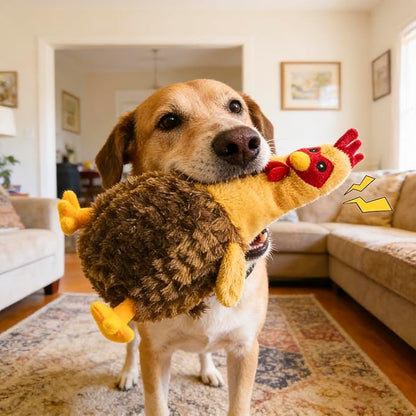 Squeaky Stuffed Dog Toys – Fat Plush Chicken Chew Toy, Cute & Funny Interactive Puppy Toy for Small, Medium & Large Dogs(Brown Chick)