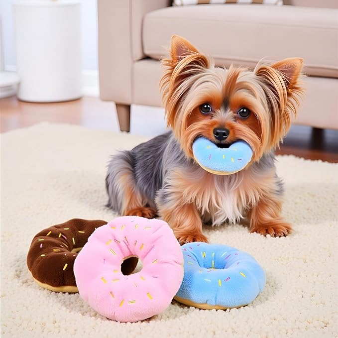 3 Pcs Colorful Donut-Shape Squeaky Squeaker Puppy Dog Pet Cat Kitten Sound Chews Toy Sturdy and Practical Simple and Sophisticated Design, Pet Dog Squeak Toys to Keep Dogs Busy