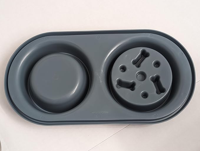 Pets Dog Bowl Set - Anti Skid Removable Double Slow Feeder Dog Bowls with Non Skid Silicone Mat - Stainless Steel Dog Water Bowl for Cats & Pets – A Beautiful Slate Gray Color