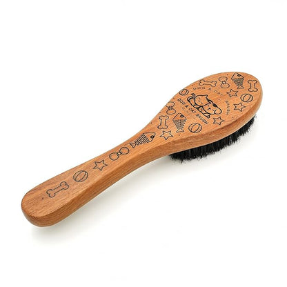 Pet Soft Brush with Wood Handle and Boar Bristle Hair - Soft Cat and Dog Grooming Brush for Short Hair Cats and Small Dogs - Gentle Massage and Dandruff Removal (Cat)