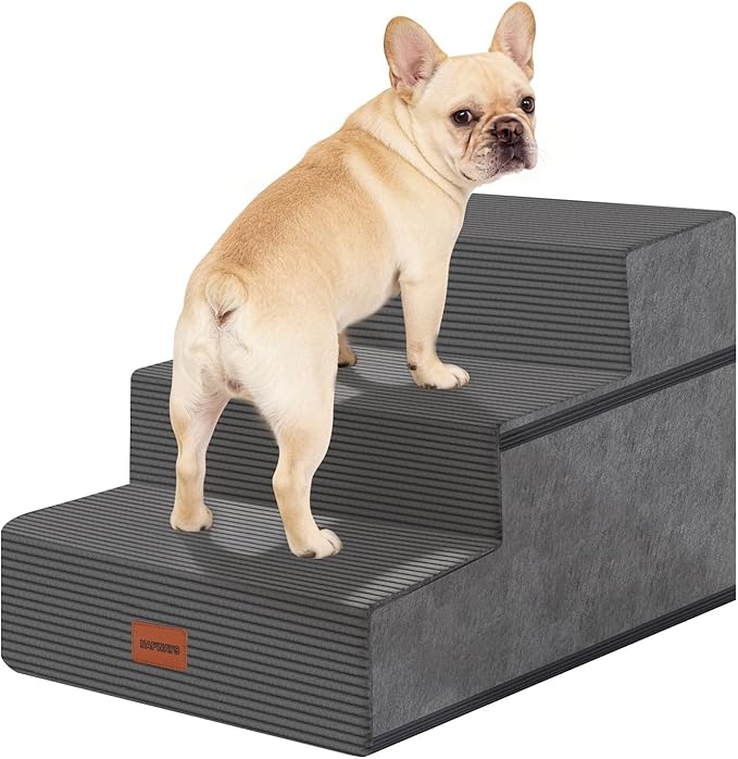 Dog Stairs for Small Dogs, 13.5" H, 3-Step Pet Steps for Couch Sofa and Chair, Non-Slip Balanced Pet Ramp for Medium Cats,Indoor Dog Ladder, Grey