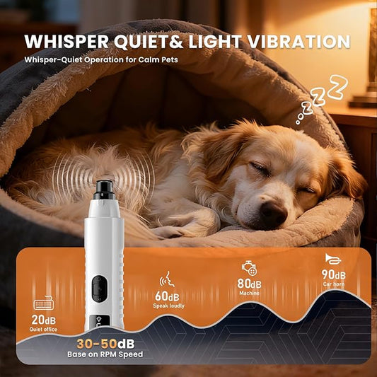 2026 New Silent Groom Pro Pet Nail Grinder, 5-Speed Dog Nail Grinder with Led Light, 40 db Quiet Painless Paws Grooming for Small Medium Large Dogs & Cats, USB Rechargeable