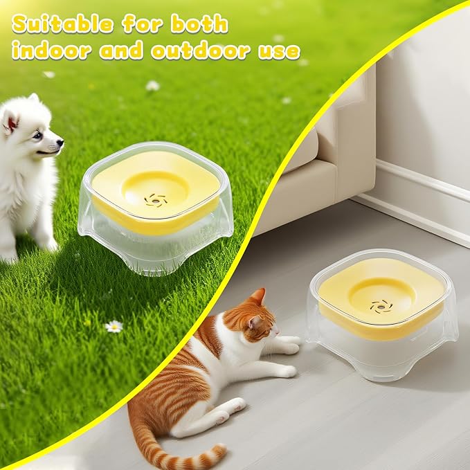 Splash-Proof Cat & Dog Water Bowl 2L Anti-Spill Design Reduces Refill Frequency Splash-Resistant Bowl Keeps Surroundings Clean Slow-Drink Bowl Designed for Pets Who Splash Water- (Yellow)