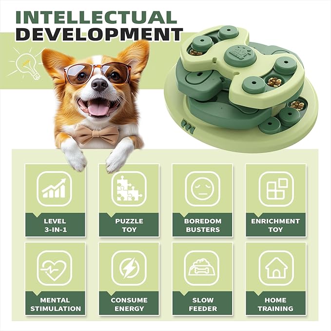 KADTC 3 Levels of Step-by-Step Challenge,Large Size,Beginner to Advanced Dog Puzzle Toys,3 Ways to Play,U.S. Brand & Design Treat Puzzles for Dogs Mental Stimulation Enrichment Food Slow Feeder Toy